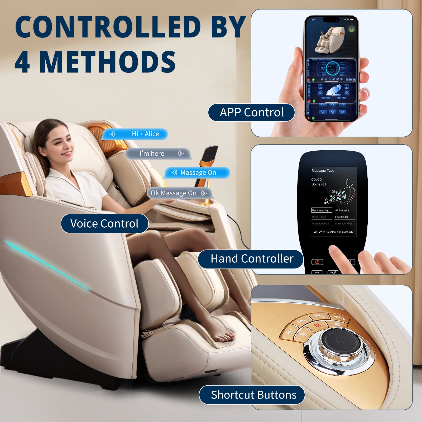 4D Massage Chair Full Body Zero Gravity Recliner - 55“ SL-Track,20 Auto Modes,11 Massage Technique,40 Airbags Massage,with Yoga Stretch,APP Control,Negative Oxygen lons(Beige)